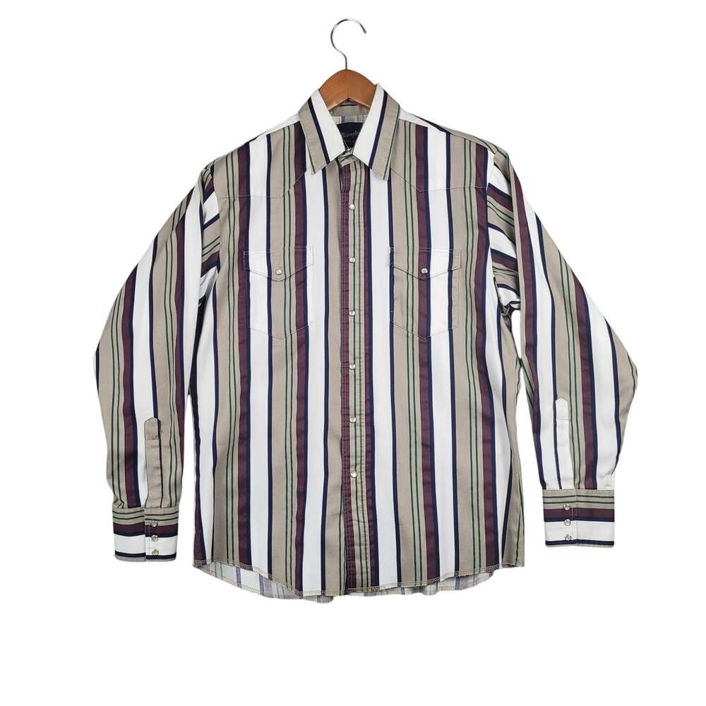 Wrangler Men’s L Western Pearl Snap Shirt Multicolor Stripe Cowboy